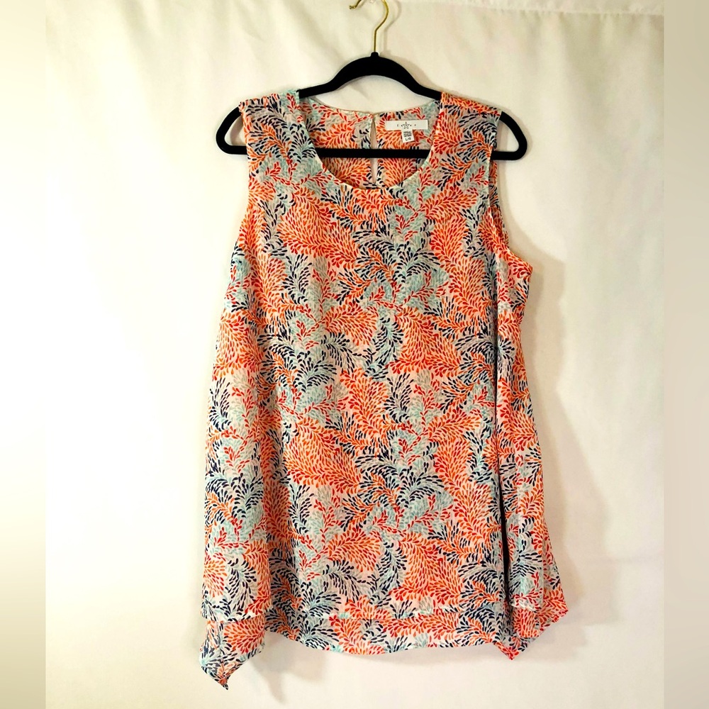 Fever Women's Size L Double Layer Sleeveless Blouse Boho Multicolor